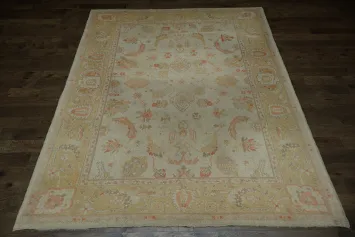 Antique Muted Green and Gold Oushak Turkish Living Room Rug 9x12