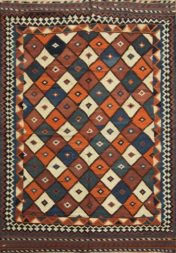 Handwoven Kilim Persian Area Rug with Artistic Geometric Design 5x8 ft