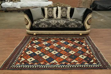 Handwoven Kilim Persian Area Rug with Artistic Geometric Design 5x8 ft