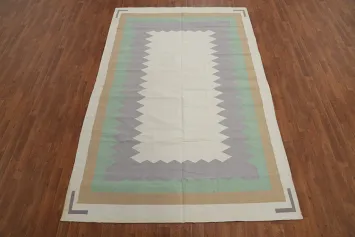 Ivory Wool Kilim Indian Oriental Area Rug 6x9