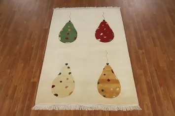 Modern Nepalese Tibetan Feather Peacock Oriental Rug 4x6