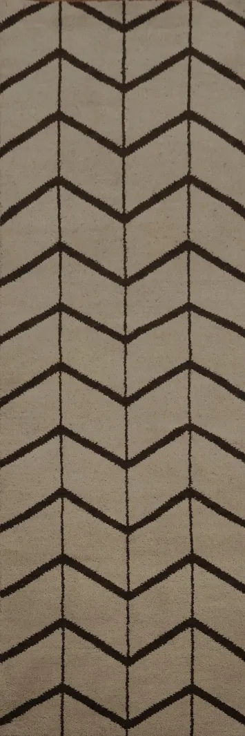 Sophisticated Brown and Beige Chevron Runner Rug 3x10