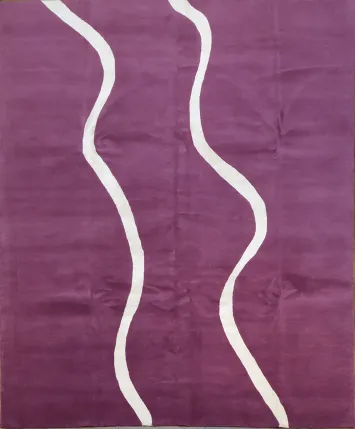 Elegant Purple Nepalese Rug with Wavy White Lines for Modern Interiors 8x10