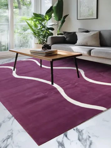 Elegant Purple Nepalese Rug with Wavy White Lines for Modern Interiors 8x10