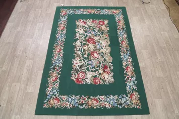 Floral Green Aubusson Chinese Oriental Hand-Woven Area Rug Wool 6x9