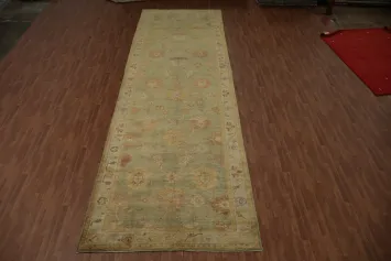 Muted Green Floral Vintage Look Oushak Turkish Rug 7x22