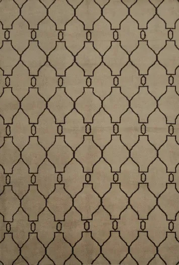 Beige Moroccan Area Rug 8x10 with Stylish Black Geometric Patterns