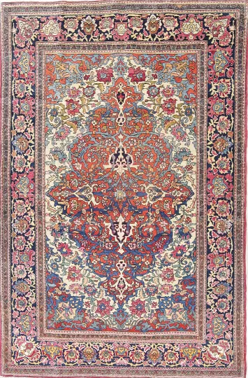 Pre-1900 Antique Vegetable Dye Sarouk Farahan Persian Rug 4x7