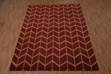 Chic Red and Gold Chevron Modern Area Rug 9x12