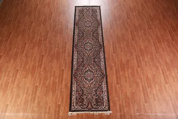 Black Floral Tabriz 3x13 Runner Rug