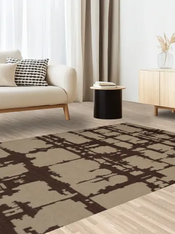 Abstract Urban Lines Brown and Beige Moroccan Area Rug 5x8