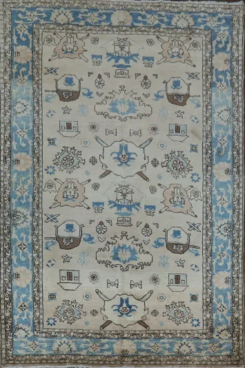 Refined Blue and Beige Heriz Serapi Persian Rug 6x10