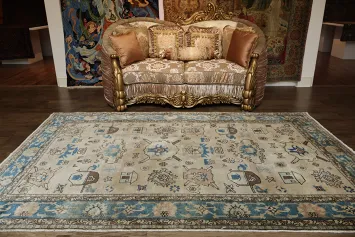 Refined Blue and Beige Heriz Serapi Persian Rug 6x10