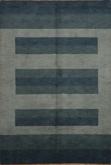 Striped Blues Gabbeh Indian Area Rug 7x10