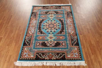 Geometric Hereke Turkish Blue Area Rug 5x7