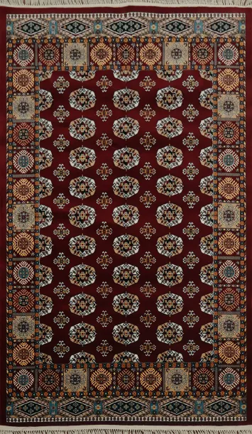 Elegant Persian-inspired Rug in Deep Burgundy and Floral Motifs 5x7