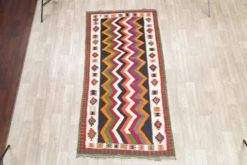 Vivid Zigzag Striped Kilim Persian Rug: A Rainbow of Dynamic Patterns 4x8