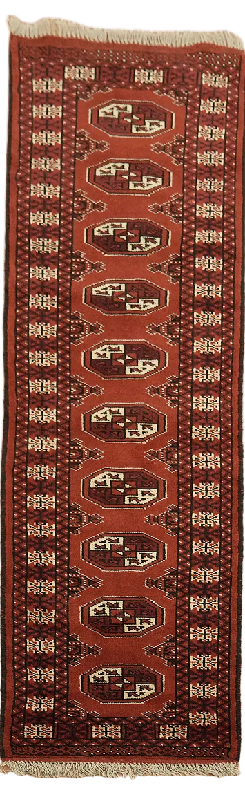 Traditional Geometric Bokhara Runner in Rich Earth Tones 2'x6'
