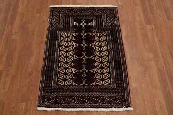 Dark Burgundy Geometric Balouch Persian Rug 3x4