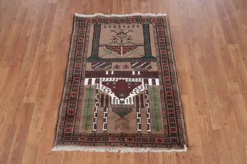 Brown Geometric Balouch Persian Accent Rug 3x4