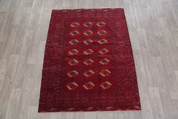 Antique Geometric Tukoman Persian Hand-Knotted 4x6 Wool Area Rug