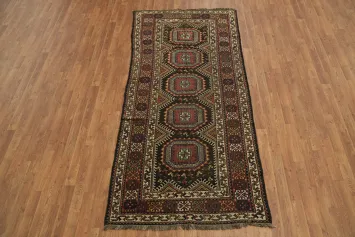 Pre-1900 Antique Wool Qashqai Persian Tribal Runner Rug 4x8