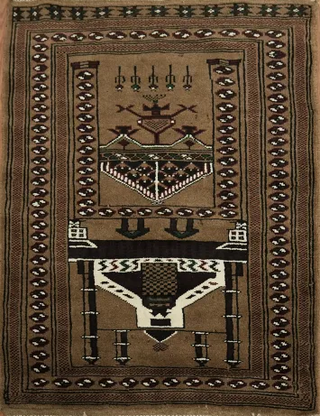 Geometric Pray Brown Balouch Persian Hand-Knotted 3x4 Wool Rug