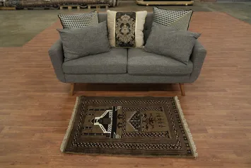 Geometric Pray Brown Balouch Persian Hand-Knotted 3x4 Wool Rug