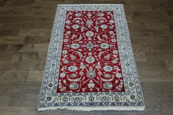 Floral Red Nain Persian Hand-Knotted 4x7 Wool Area Rug