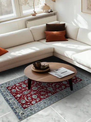 Floral Red Nain Persian Hand-Knotted 4x7 Wool Area Rug