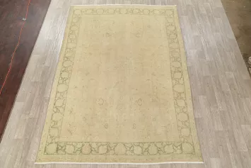 Refined Beige Rug Design Featuring Subtle Green Border Patterns 8x11