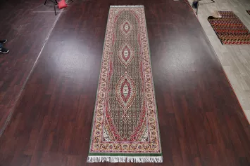 Geometric Green Tabriz Persian Runner Rug