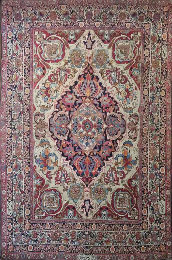 Pre-1900 Vegetable Dye Kerman Persian Rug 9x13 Signed By Master-Weaver