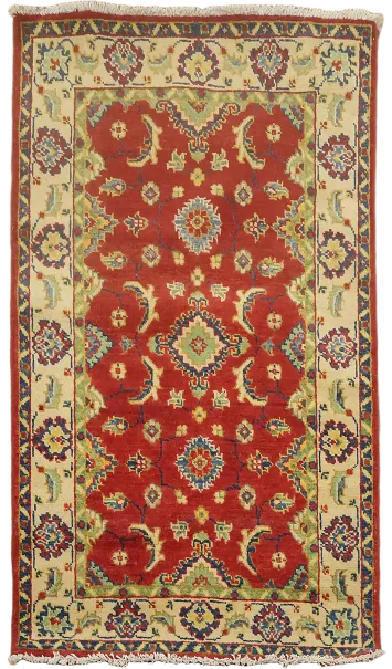 Luxury Red and Cream Rug Featuring Detailed Artisanal Patterns 3x4