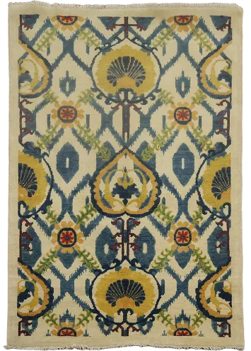 Traditional Blue and Yellow Rug with Ornate Floral Designs 4x5