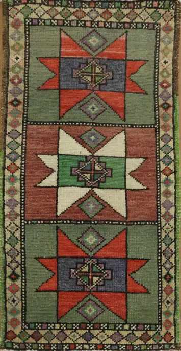 Set of 2 Geometric Oushak Turkish Oriental Wool Rug 2x3