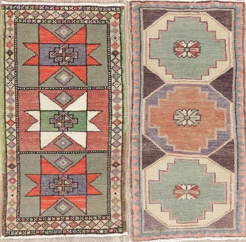 Set of 2 Geometric Oushak Turkish Oriental Wool Rug 2x3