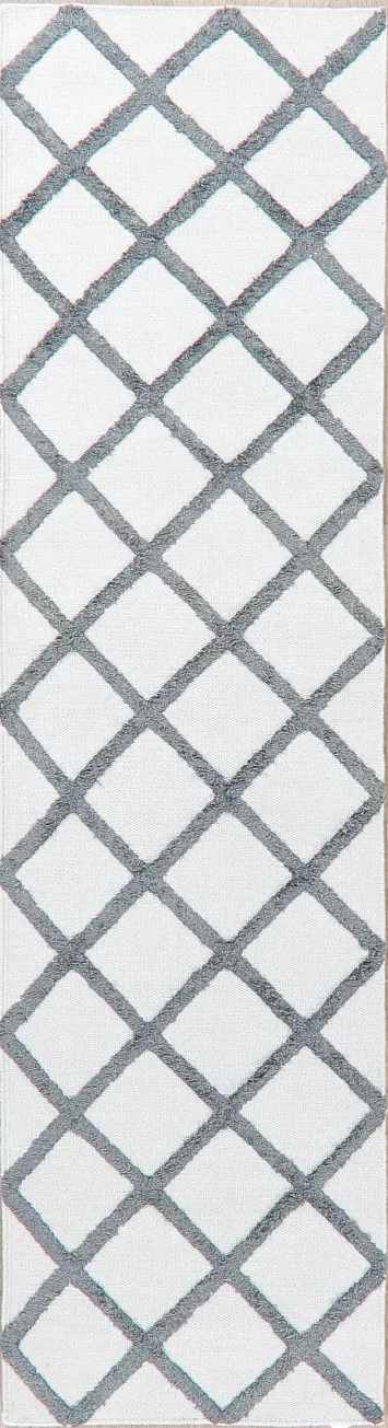 White Geometric Kilim Indian Oriental Wool Silk Rug