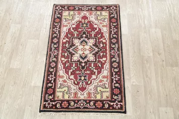 Geometric Red Heriz Indian Wool Rug 3x5