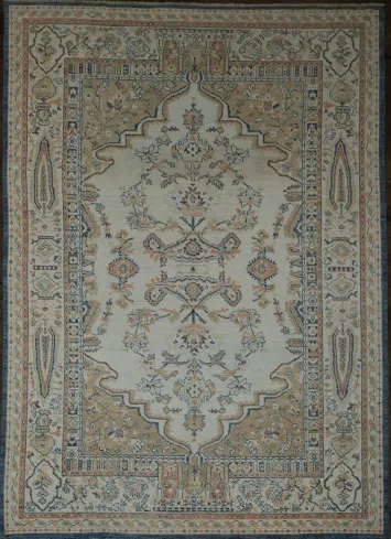 Classic Oushak Turkish Beige and Blue Tones Traditional Area Rug