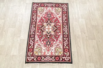 Red Geometric Heriz Indian Wool Rug 3x5