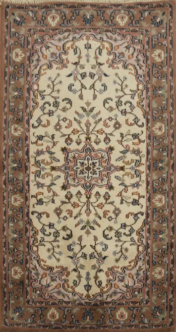 Floral Ivory Sarouk Indian Wool Rug 3x6