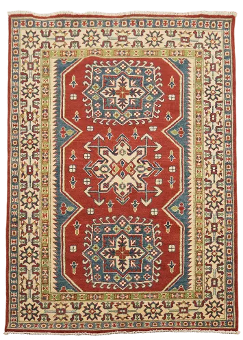 Red Super Kazak Chechen Oriental Wool Rug 4x6