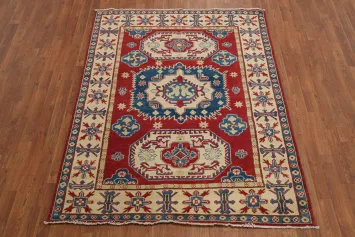 Red Super Kazak Chechen Oriental Wool Rug 5x6