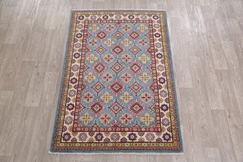 Light Blue Super Kazak-Chechen Oriental Wool Rug 4x6