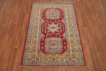 Red Super Kazak Chechen Oriental Wool Rug 4x6