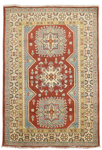 Red Super Kazak Chechen Oriental Wool Rug 4x6