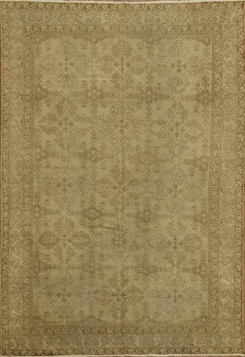Distressed Beige and Brown Vintage Geometric Persian Rug 7x10