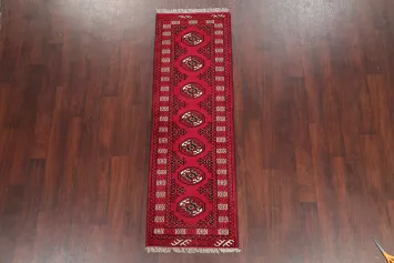 Geometric Red Bokhara Oriental Runner Rug Wool 2x6