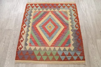 Flat-Woven Geometric Kilim Turkish Area Rug 3x4